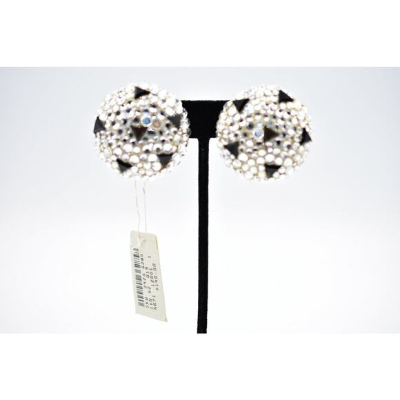 JAMES ARPAD Vintage Clip On Earrings Rhinestone Crystal Black Signed NOS Bin8 - Picture 5 of 12